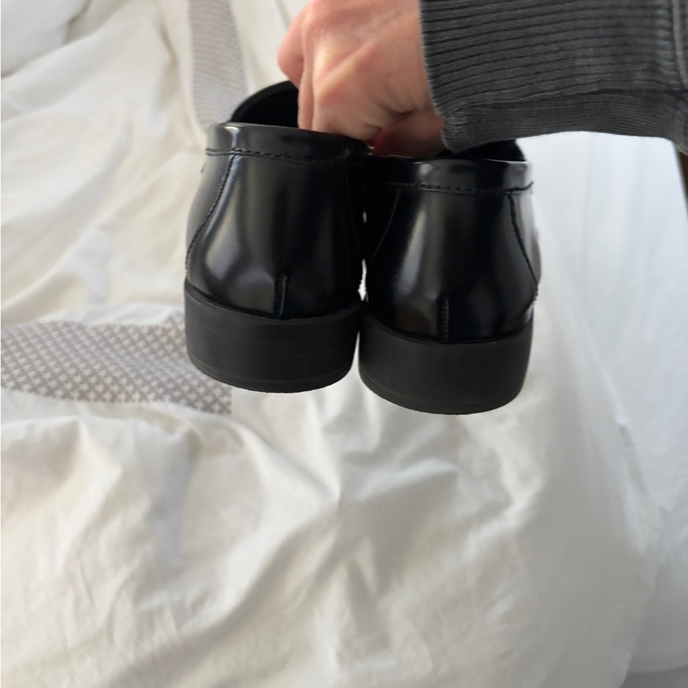 Prada Black Leather Logo Triangle Penny Loafers - Picture 2 of 3